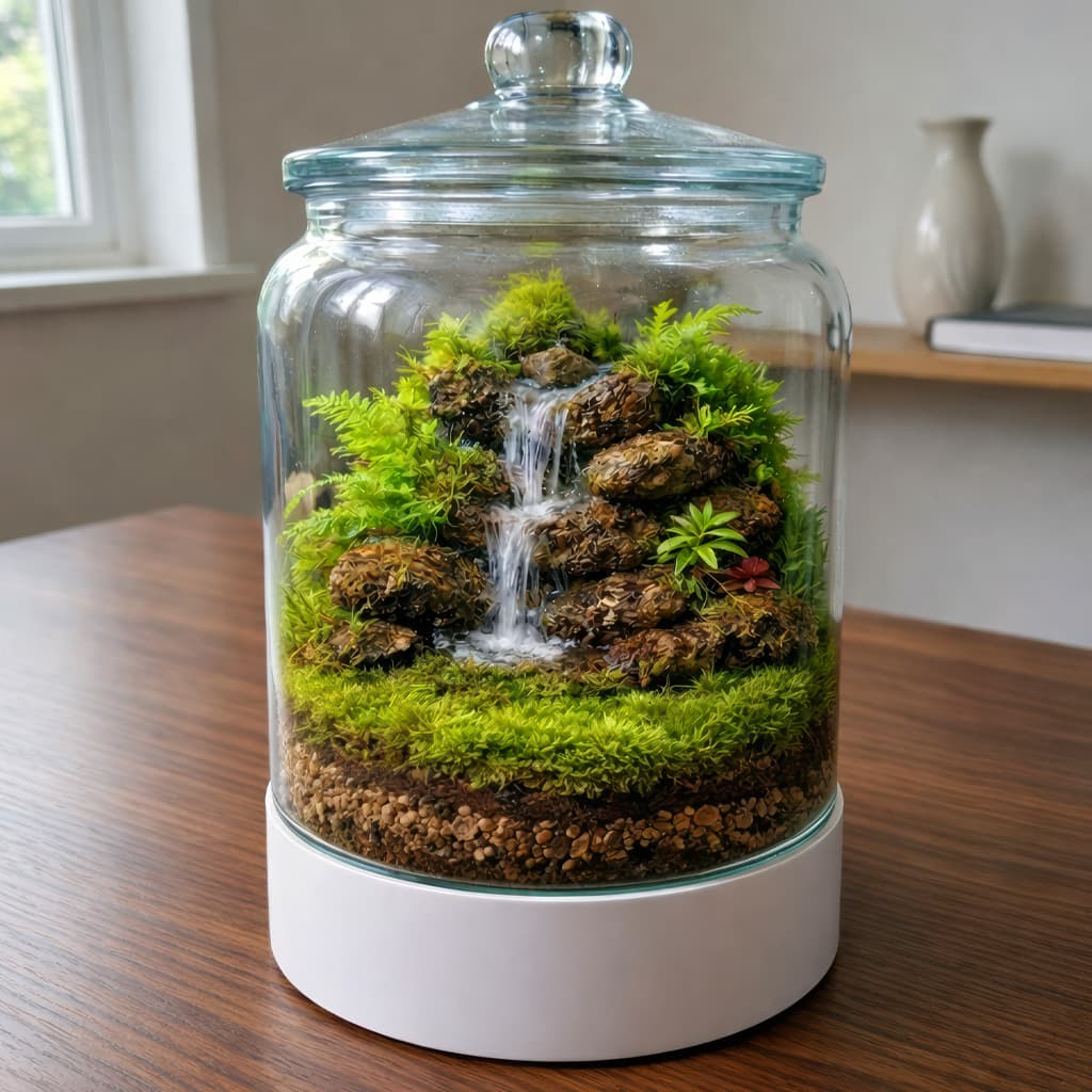 Miniature waterfall terrarium